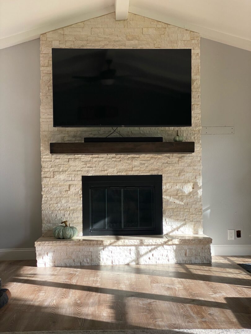 Stone fireplace